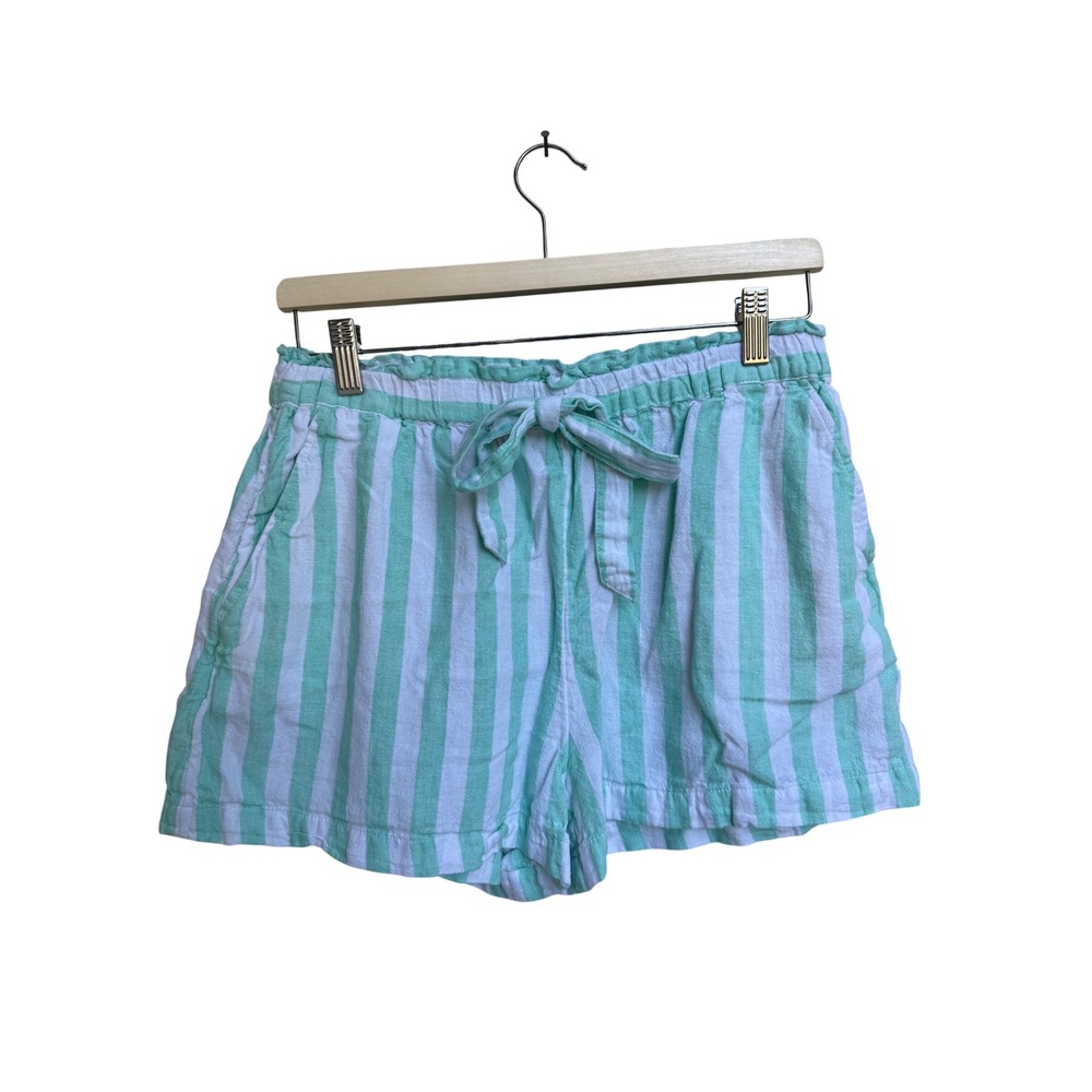 Stoney Clover Lane Mint Green Striped Linen Blend Paperbag Shorts Size Medium